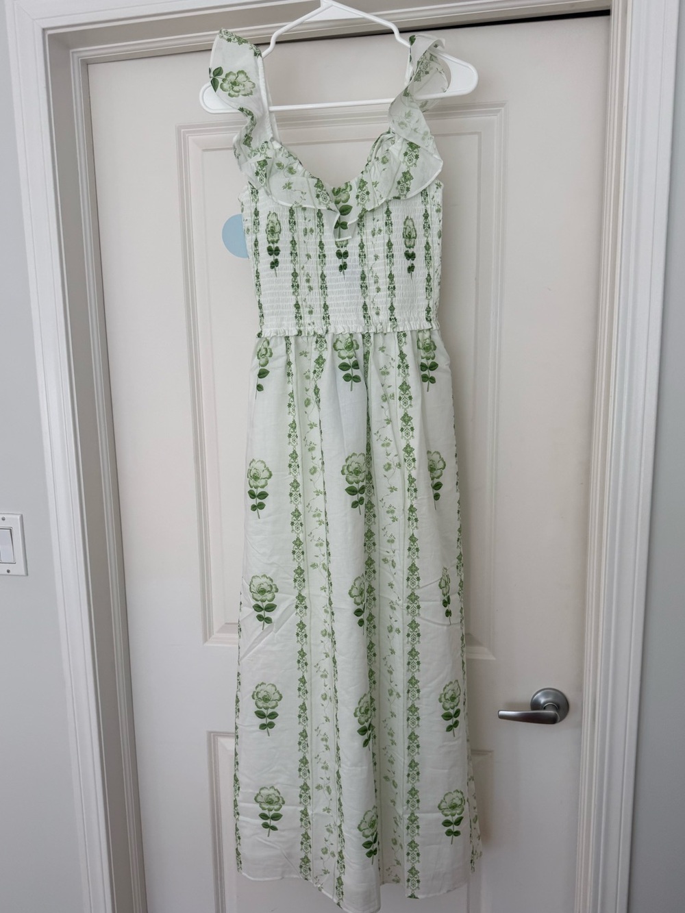 The Cambria Nap Dress - White/Green Arcadia Border - Picture 4 of 6